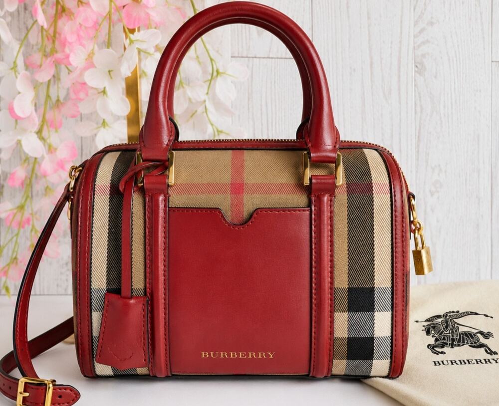 BURBERRY House Check Bridle 100 % Calfskin Medium Alchester Bowling Bag Italy